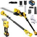 4-in-1 Pole Hedge Trimmer & Grass Shear, 16FT Reach, Electric Bush Trimmer with Extension Pole, Cordless Shrub Trimmer with 180 Adjustable Angle, Brushless Motor, LCD Display, 4.0Ah Battery