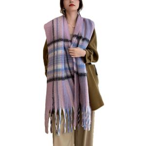 Wander Agio Winter Women Warm Scarf Long Shawl Large Scarves Cold Weather Thicker Blanket Wrap Colour Plaid Stripe (Purple 01)(95L*15W Inches)