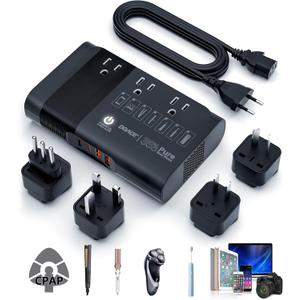 500W Pure Sine Wave Voltage Converter US to Europe, 220V to 110V Converter for European Travel, Power Converter Adapter Combo PD for CPAP Hair Straightener Cruler Shaver Toothbrush Laptop Camera Phone