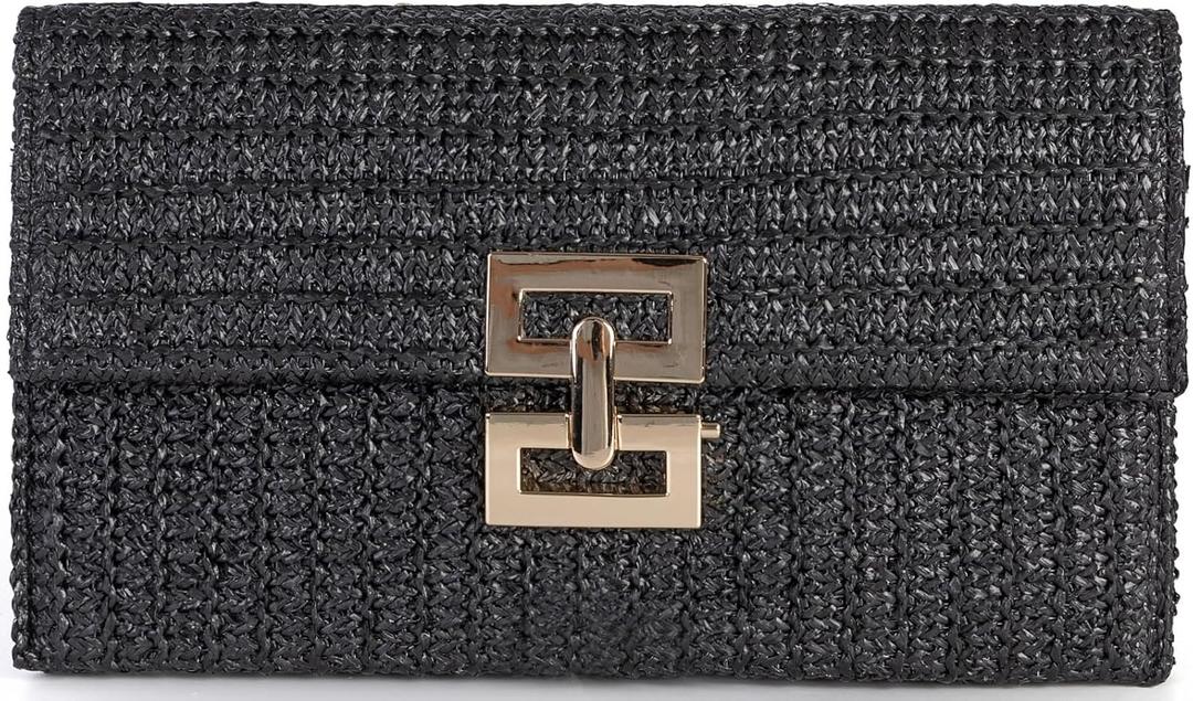 Straw Clutch Purses Women Summer Beach Handbags Boho Woven Envelope Wallet Fold Over Chain Crossbody Shoulder Bag Evening Bag