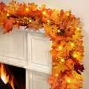Fall Garland for Mantle, 5.9 Ft Fall Leaves Garland with Maple Leaves Pumpkins for Home Thanksgiving Fireplace Wall Table Outdoor Decor (1 Pack)