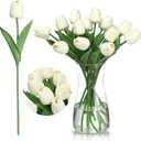 20 Pcs Artificial Tulip Silk Fake Flowers with Vase 14 Inch Faux Tulip Flowers Arrangement for Table Centerpieces Spring Home Decor Flower Lover(Cream White)
