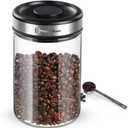 Maestri House Vacuum Coffee Canister with Spoon, 40 OZ AirTight Glass Coffee Bean Storage Container, Food Storage Jar, for 1 lb Beans, Grounds Coffee, Tea, Flour, Cereal, Sugar (Silver)