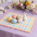 Frienda Set of 4 Easter Placemats 14 x 20 Inch Linen Pastel Gingham Washable Placemat Blue Pink Yellow Buffalo Plaid Table Mats Farmhouse Spring Easter Table Mat for Kitchen Dining Home Decoration