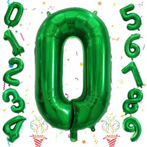 Dark Green Number Balloons for Kids, 40 Inch Foil Helium 0-9 Set Balloons, Self Inflating Big Number 0 Balloon for Boys Girls Age Birthday Party Baby Shower Anniversary Jungle Decoration Supplies