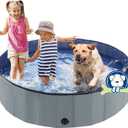 Eooqi Foldable Dog Pool, Portable Pet Bath Tub and Kiddie Swimming Pool, Collapsible Bathtub for Puppies, Small, Medium and Large Dogs, Cats and Kids, 48 x 12 in, Gray
