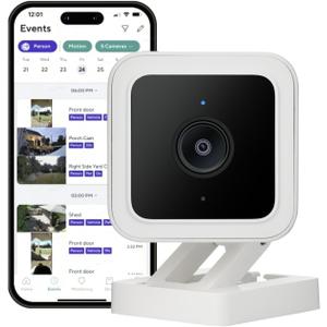 WyzeCam Cam v3 Security Camera for Pets, Indoor/Outdoor Home Security Camera with 1080p Color Night Vision Motion & Sound Detection, Compatible with Alexa & Google, White, 1-Pack