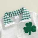 Toddler Boy Girl Christmas Outfit Quarter Zip Sweatshirt with Plaid Collar Shirt Pullover Top (3-4T, C1 Green Shamrock)