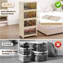 4 Tier Stackable Plastic Storage Bins with Lids 48QT, Collapsible Closet Organizers and Storage with Wheels for Living Room,Office,Dorm, 48Qt-4pack