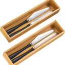 VeyFey Silverware Tray for Drawer, Stackable Kitchen Bamboo Drawer Organizer 12" x 3" x 2" Set of 2