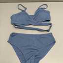Doumlop Girls Swimsuits Size 10-12 Girls Bathing Suits Size 10-12 Two Piece Bathing Suits for Girls Solid Color V-Neck Adjustable Shoulder Straps Girls' Swimwear Blue