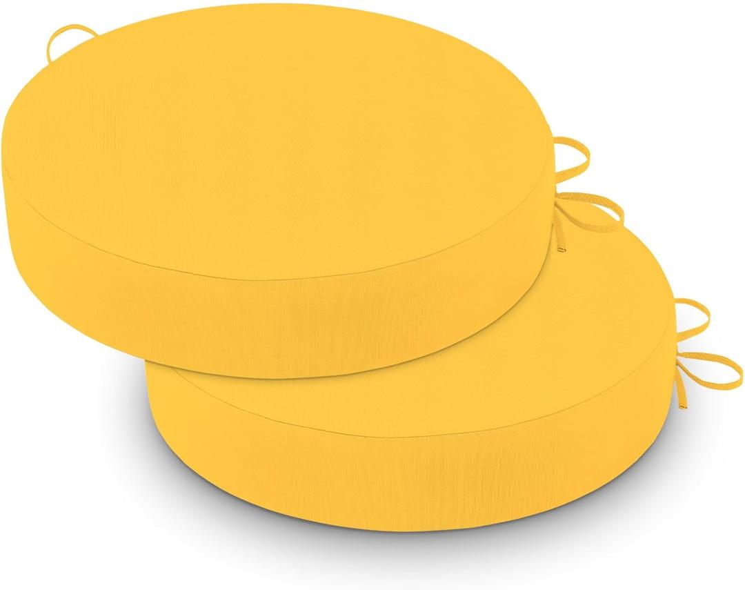 Cozyide Waterproof Outdoor Bistro Chair Cushions with Non-Slip Ties, Thickened Round Outdoor Cushions with Removable Covers, 2 Pack, 15"x15"x3", Yellow