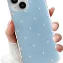 for iPhone 13/14 Case Cute Heart Polka Dot Simple Phone Case Wear IMD Slim Protection Crove for Women Girls-Blue White Heart