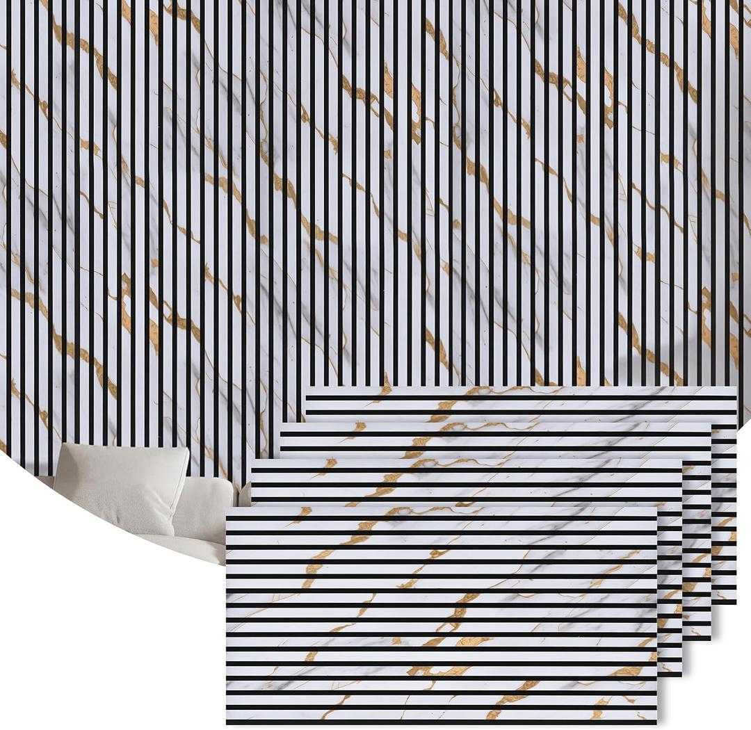 4 Packs Acoustic Wall Panel, 47.2"x23.6" Wood Slat Sound Absorbing Panel, Sound Proofing Panels for Office,Home Theater,Studio, Faux Marble, 4PC