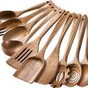 HSM Wooden Spoons for Cooking – 10-Piece Wooden Utensil Set, Non-Stick Safe, Easy-to-Clean Natural Acacia Wood Kitchen Utensils, Ideal for Cooking, Stirring, and Serving at Home