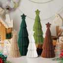 Bucherry 5 Pcs Neutral Christmas Velvet Trees Set 3 Sizes 11 Inch Modern Velvet Cones Trees Decoration Christmas Tabletop Centerpieces for DIY Xmas Holiday Decor(Brown, White, Green)