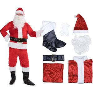 EraSpooky Santa Claus Costume For Men Adult- 7PCS Santa Outfit Christmas (One Size)