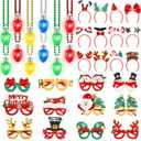 Suncalla 36 Pcs Christmas Light up Necklace Headbands Glasses Frame Set, Christmas Party Favors LED Bulb Necklace Headwear Eyeglasses Accessories for Santa Xmas Tree Snowman Elk Costume