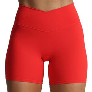 Aoxjox Trinity Workout Biker Shorts for Women Cross-Waist Crossover High Waisted Tummy Control Athletic Running Yoga Short 6" (Medium, Racing Red)
