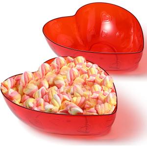 2 Pcs Heart Shape Dish 9.65 Inch Valentine Candy Bowl Red Love Dishes Plastic Love Fruit Plate Dessert Snack Salad Bowl for Home Valentine Anniversary Wedding