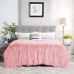 JONIYEAR Extra Large Decorative Fluffy Faux Fur Blanket Queen Size 80" x 90", Soft Luxury Lightweight Furry Blankets, Solid Cozy Shaggy Plush Thick Warm Fuzzy Blankets for Winter Bed Couch, Pink