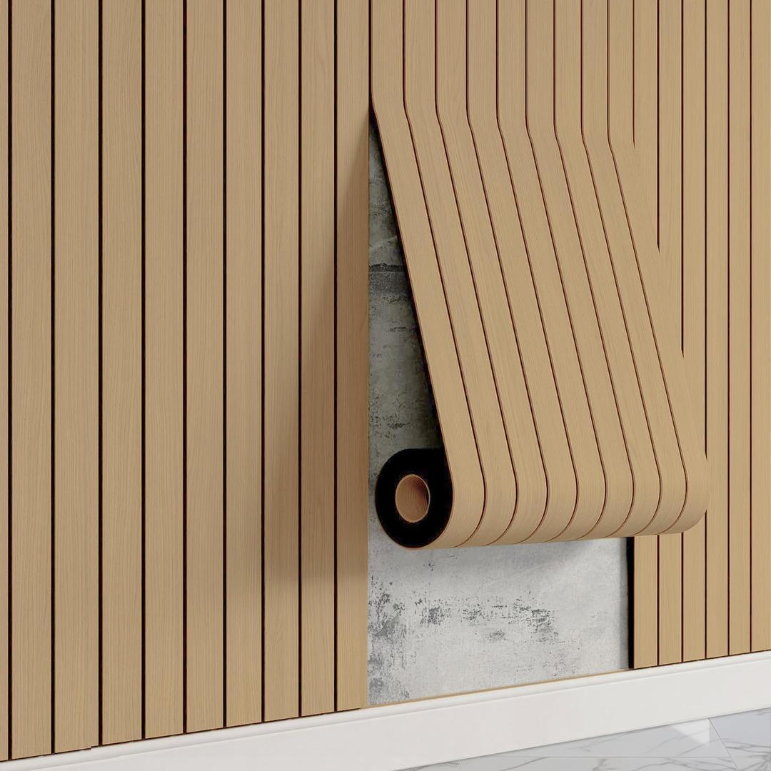 Self-Adhesive PVC Slat Wall Panels, Peel and Stick Wood Panels 236"x15.75", Thick Faux Oak Wood Grain Wallpaper Panels 3D Soundproof Wall & Ceiling Panels Decorativos para Pared