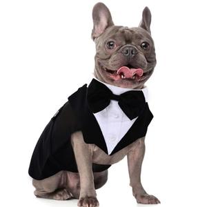 DORA BRIDAL Dog Tuxedo for Medium Dogs, Dog Suit and Bowtie, Formal Dogs Wedding Outfit, Pet Tuxedo and Bandana Set Valentines Birthday Costumes for French Bulldog, Pomeranian, Dachshund, Black, M