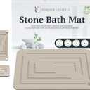 Stone Bath Mat (5-Piece) Diatomaceous Earth Bath Mat, Non-Slip Quick Dry, Water Absorbing Diatomite Bathroom Mat,Odor Resistant, Easy to Clean 24 x 15 in,(Light Grey-Maze), Regular