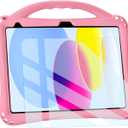 TopEsct Kids Case for iPad (A16) 11th Gen 11" 2025, iPad 10th Gen 10.9" 2022 with Tempered Glass Screen Protector, Silicone Shockproof Case Comes with Strap (Pink)
