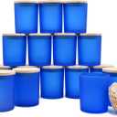 SHOWIN Thick Candle Jars for Making Candles 16 Pcs, 7 OZ Empty Jars with Wood Lids for Candle Making, Sample Container, Frosted Blue