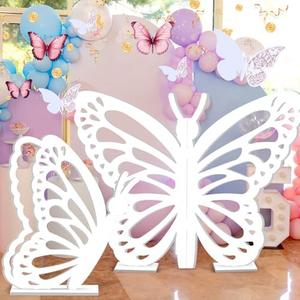 Yousoontic 2 Pcs Large Wooden Butterfly Props - Standing Wings Cutout Backdrop Decoration for Birthday, Baby Shower, Wedding Party (White,2.95 ft and 1.97 ft)
