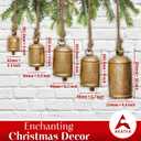 Akatva Large Brass Cow Bells for Rustic Christmas Decor - Set of 5 Vintage Gold Bells on Rope