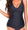 Two Piece Tankini Tops Bikini Bottoms For Women's Twist Swimwear-Black 22W