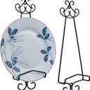MyGift Set of 2 Vertical Hanging Collectible Plate Holders, Wall Mounted Matte Black Metal Wire Vintage Scrollwork Display Racks, Holds 8 to 11 Inch Plates
