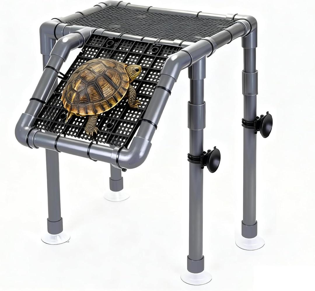 Turtle Basking Platform, 10.8" Width Aquatic Turtles Dock, Sloped Ramp with 8pcs Strong Suction Cups and Encryption Grid, Turtle Tank Accessories for Above 12 inches Wide Aquarium (Large)