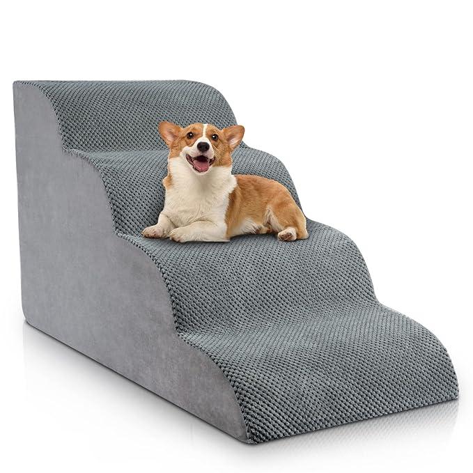Chic Threads Dog Stairs for High Beds, 4Step Dog Steps for Couch, Pet Stairs for Small Dogs and Cats, NonSlip, Stable Indoor Dog Steps for high Bed