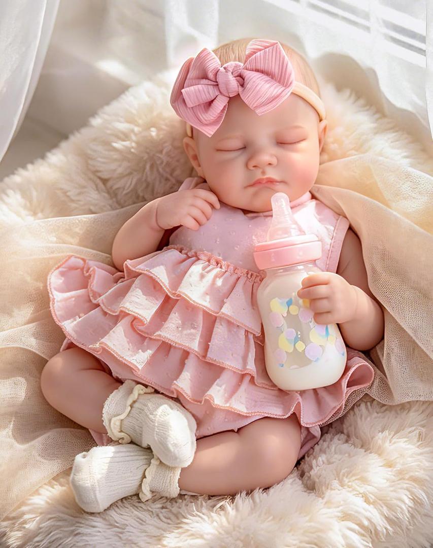 Aori 20" Realistic Reborn Baby Dolls Lifelike Sleeping Newborn Girl Doll with Soft Weighted Body, Poseable Limbs, Full Feeding Set & Outfit Cuddly Baby Gift for Girls 3+ and Collectors