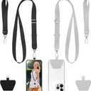 takyu Phone Lanyard, 2 Pack Crossbody Anti-Drop Neck and Wrist Strap with 2 Pcs Tether Patches, Secure Hands-Free Compatible for iPhone Samsung Perfect for Nurses, Teachers, Travel, Hiking Black+Gray