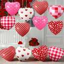 Jetec 12 Pcs Inflatable Heart Blow up Outdoor Decorations with LED Lights PVC Hanging Ornament for birthday Wedding Anniversary holiday Decoration(Mixed Color,Cute)