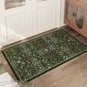 3x5 Floral Washable Area Rug for Kitchen, Non-Slip Soft Vintage Boho Carpet, Botanical Forest Green Small Low Pile Rugs for Bedroom, Entryway, Home Office, Dorm, Dark Green