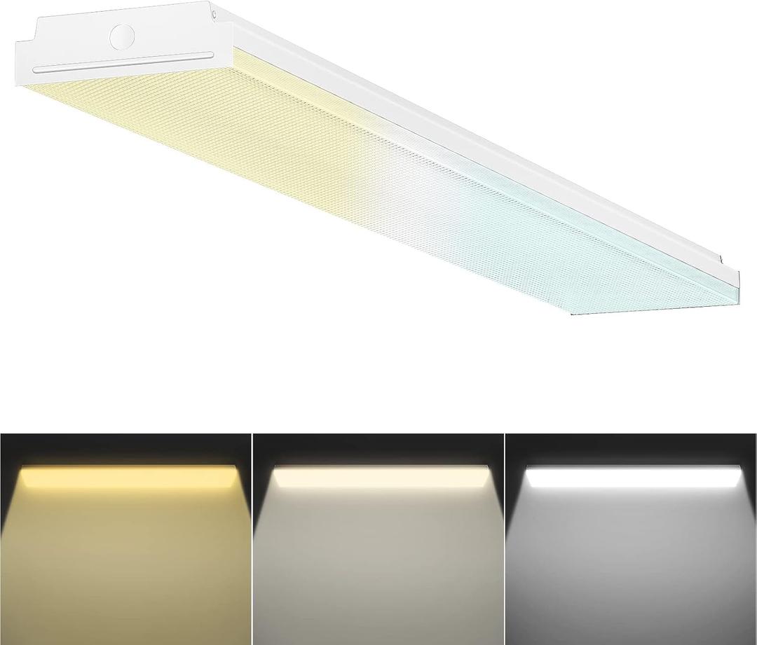 FaithSail Dimmable 4FT LED Wraparound, 4 Foot LED Light Fixture with 3 Watt/3 Lumen/3 CCT, 30W/40W/50W, 3500lm/4500lm/5500lm, 3000K/4000K/5000K, 48'' Flush Mount Light, Fluorescent Replacement, 1 Pack