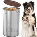 35 Lbs Stainless Steel Dog Food Storage Container with Airtight Wooden Lid & Ceramic Bone Handle, Large Metal Dog Food Bin, Pet Treat Jars for Dogs & Cats, Keep Fresh, Easy to Clean