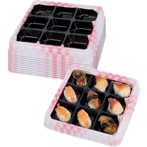 Restaurantware-Bento Tek 16.9 Ounce Meal Prep Containers, 50 Disposable To Go Food Boxes - Lids Sold Separately, 9 Compartments, Pink And Black Plastic Bento Lunch Boxes, Freezable, For Take Out (50 count)