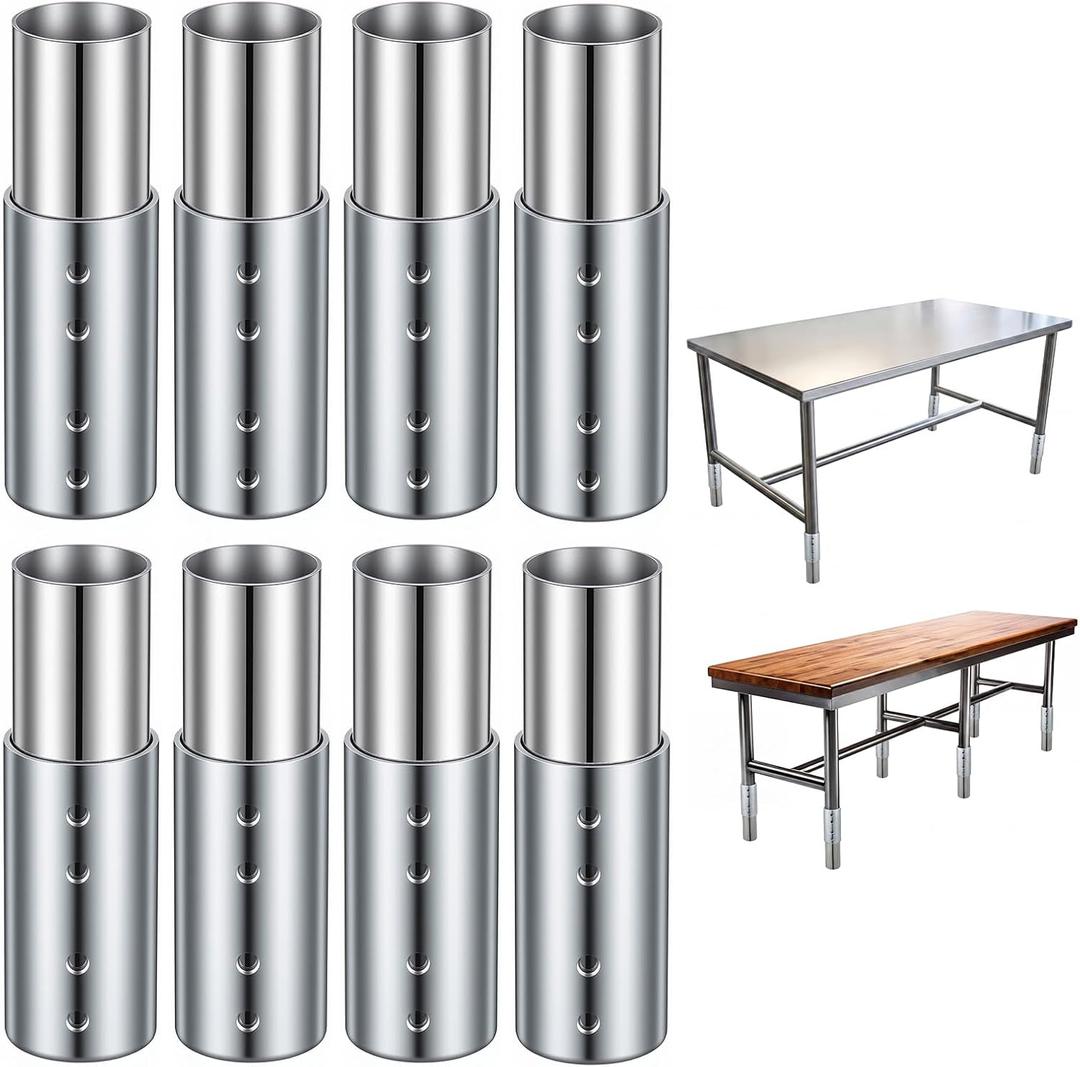 8 Pack 6" Adjustable Metal Table Leg Extensions Galvanized Steel Workbench Legs Fits 1-5/8 Inch Tubing for Heavy Duty Table Leg Extenders Stainless Steel Tables Multifunctional