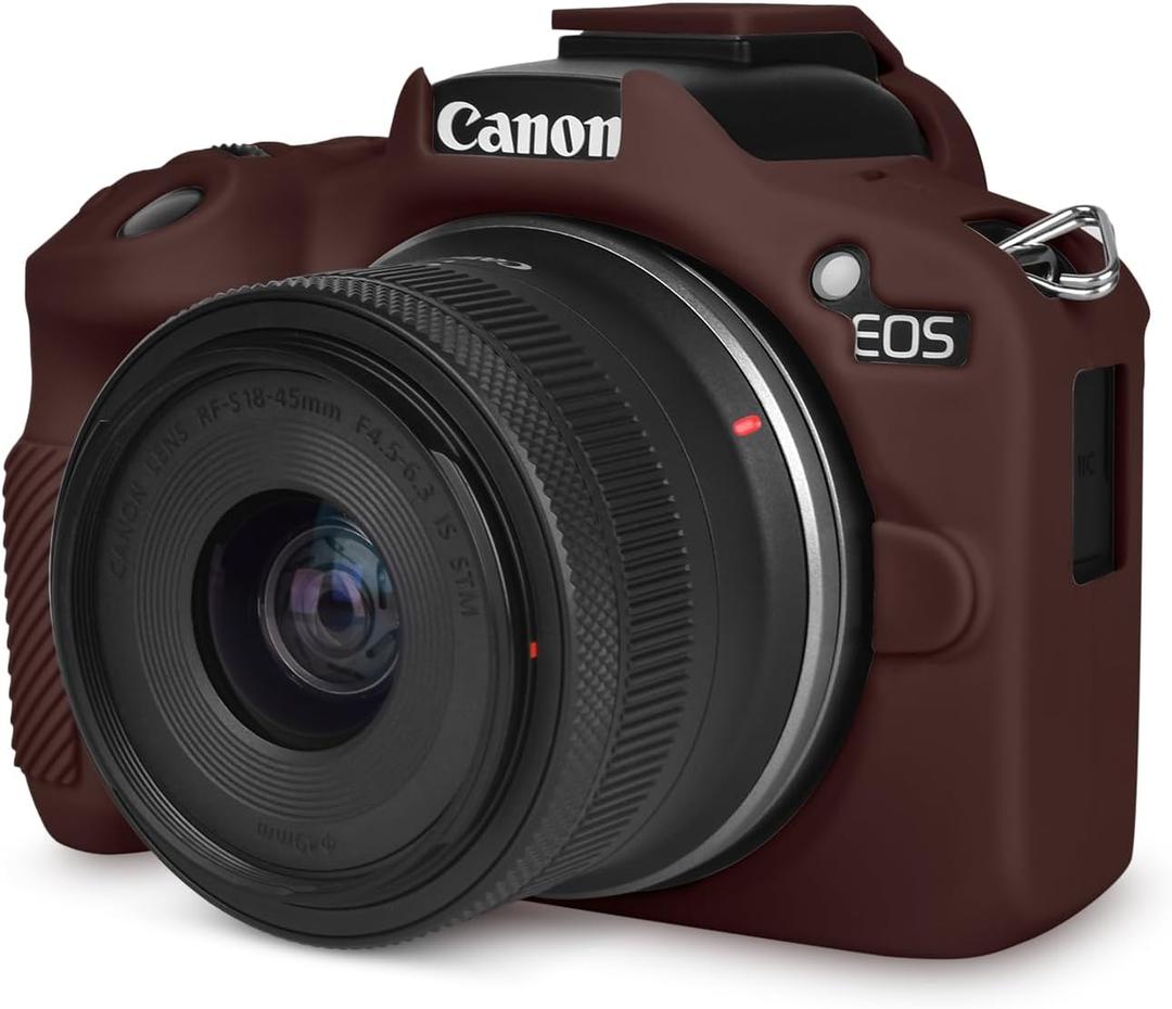 Rieibi EOSR50 EOS R50 Case, Soft Silicone Protective Case for Canon EOS R50 EOSR50 Vlogging Camera, Lightweight EOS R50 Camera Case Grip Cover Body Skin - Coffee