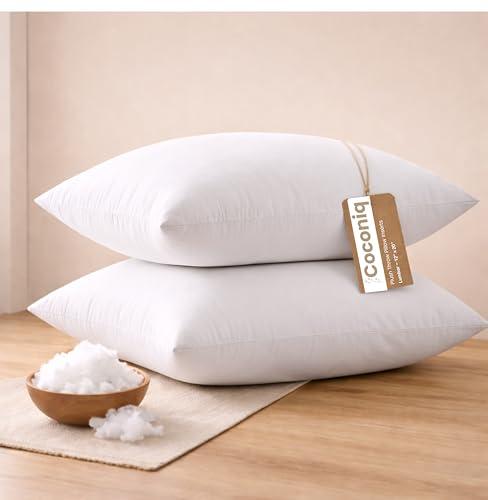 COCONIQ 12x20 Lumbar Pillow Inserts Pack of 2, Soft & Supportive Polyester Cushion Fillers, White Decorative Lumbar Pillows for Sofa, Bed & Chairs