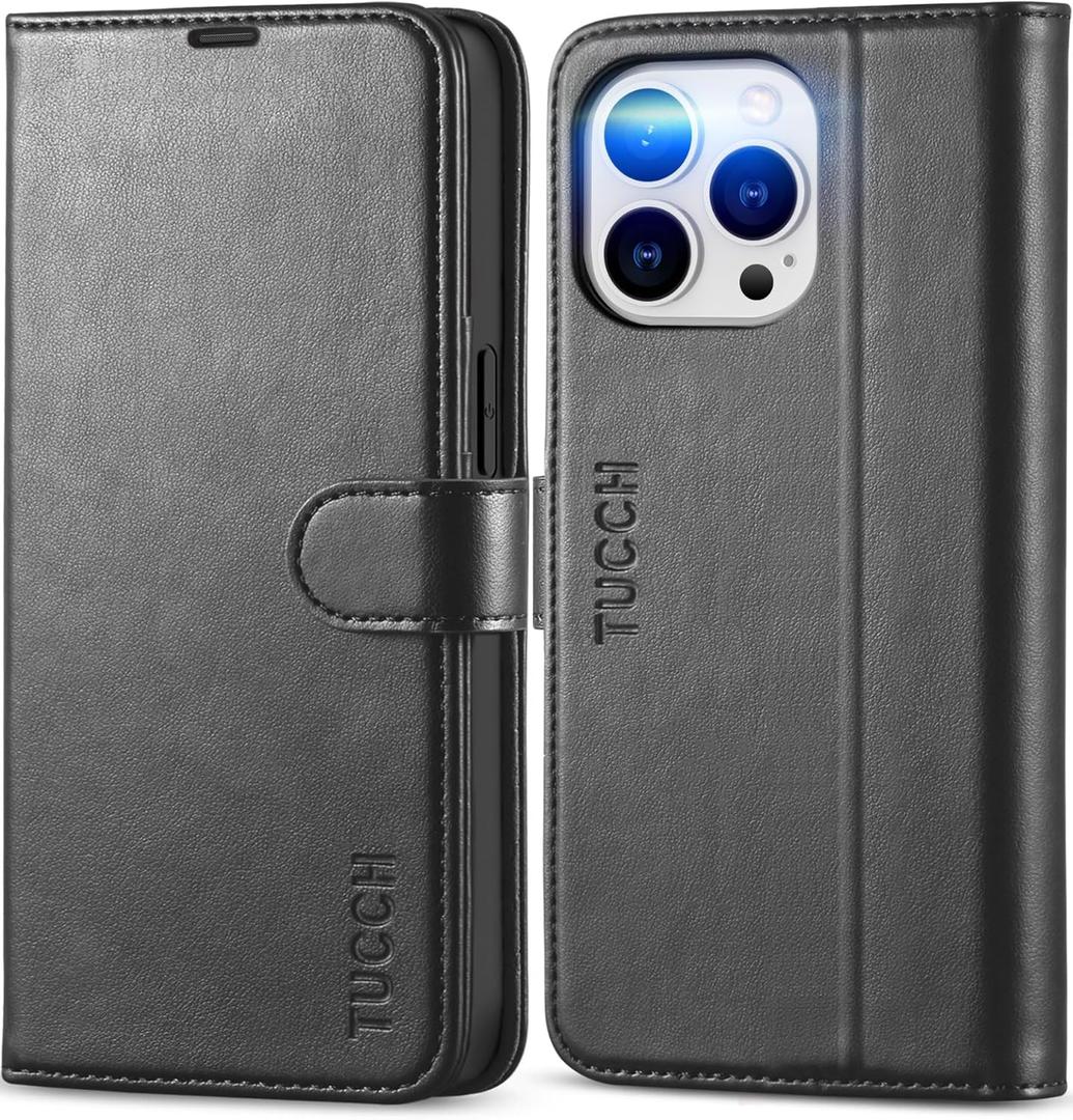 TUCCH Case Wallet for iPhone 13 Pro, RFID Blocking Card Holder Magnetic Stand PU Leather Folio Cover, Protective TPU Shockproof Inner Shell 6.1-inch 2021, Black