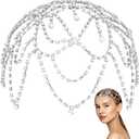 GORGECRAFT 1920s Crystal Cap Headpiece Flower Rhinestone Head Chain Silver Roaring 20s Great Gatsby Hair Accessories Hair Chain Hat for Bridal Cosplay Halloween Art Decor Party (with 2Pcs Hair Clip)