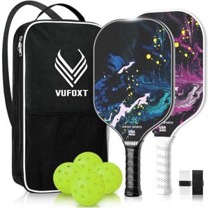 Pickleball Paddles Set of 2, USAPA Approved 99.99% Carbon Fiber Surface Pickleball Sets PP Honeycomb Core Pickleball Rackets, Lightweight Paddles with 4 Balls 1 Bag and Tapes for Beginners Medium