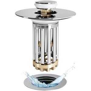 Anlige Bathroom Sink Drain Strainer, 3 in 1 Pop Up Bathroom Sink Stopper with Removable Brass Basket Hair Catcher, Universal Sink Plug for 1.06 to 1.6in Drain Hole, Chrome Silver